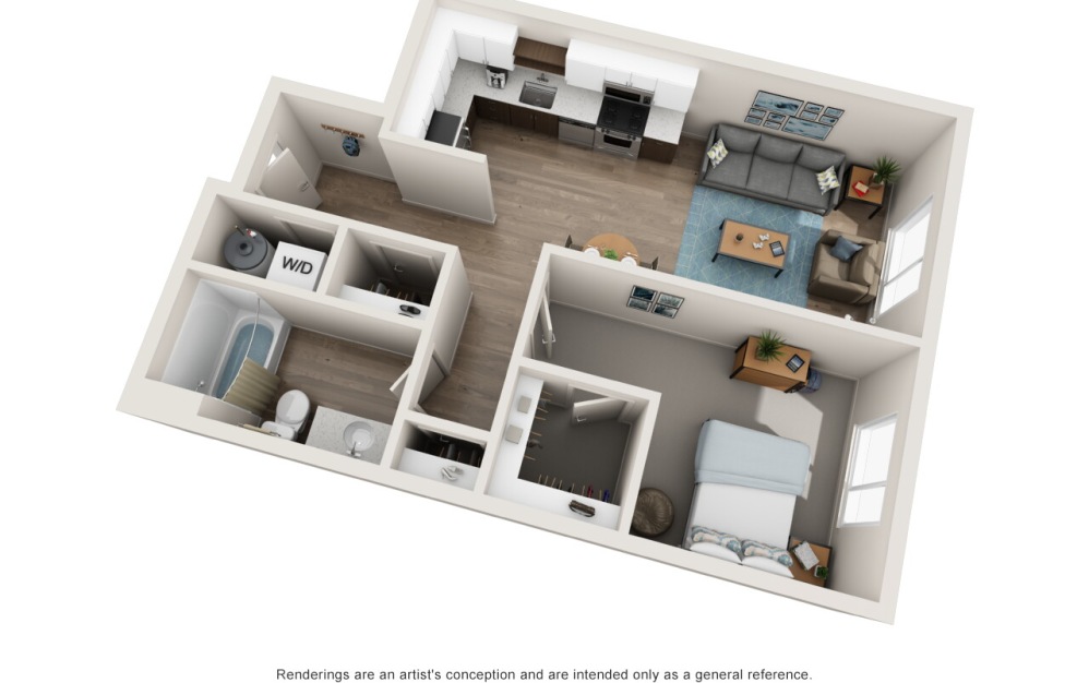 A3 - 1 bedroom floorplan layout with 1 bathroom and 640 - 646 square feet