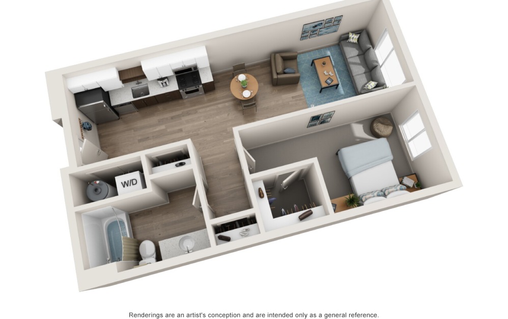 A4 - 1 bedroom floorplan layout with 1 bathroom and 645 - 670 square feet