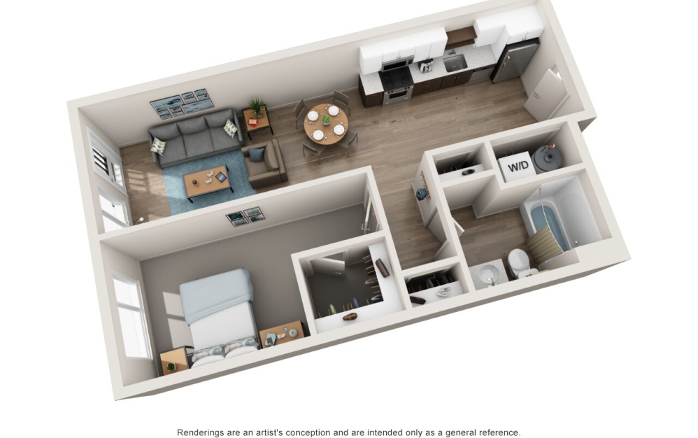 A5 - 1 bedroom floorplan layout with 1 bathroom and 695 square feet