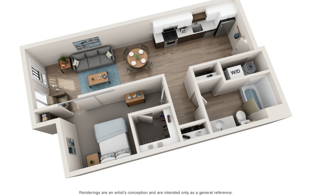 A6 - 1 bedroom floorplan layout with 1 bathroom and 710 square feet