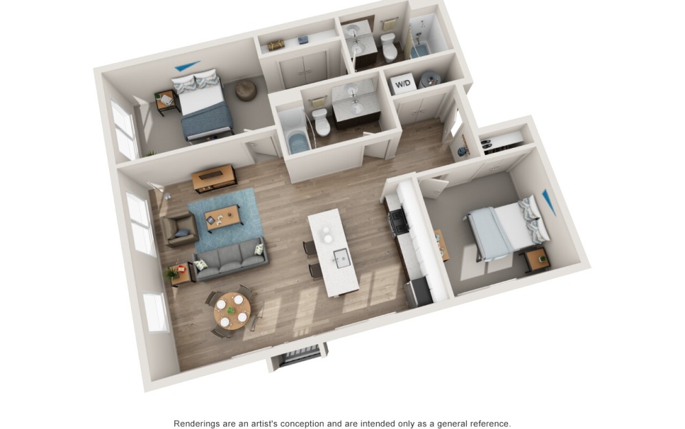 B4 - 2 bedroom floorplan layout with 2 bathrooms and 1063 square feet