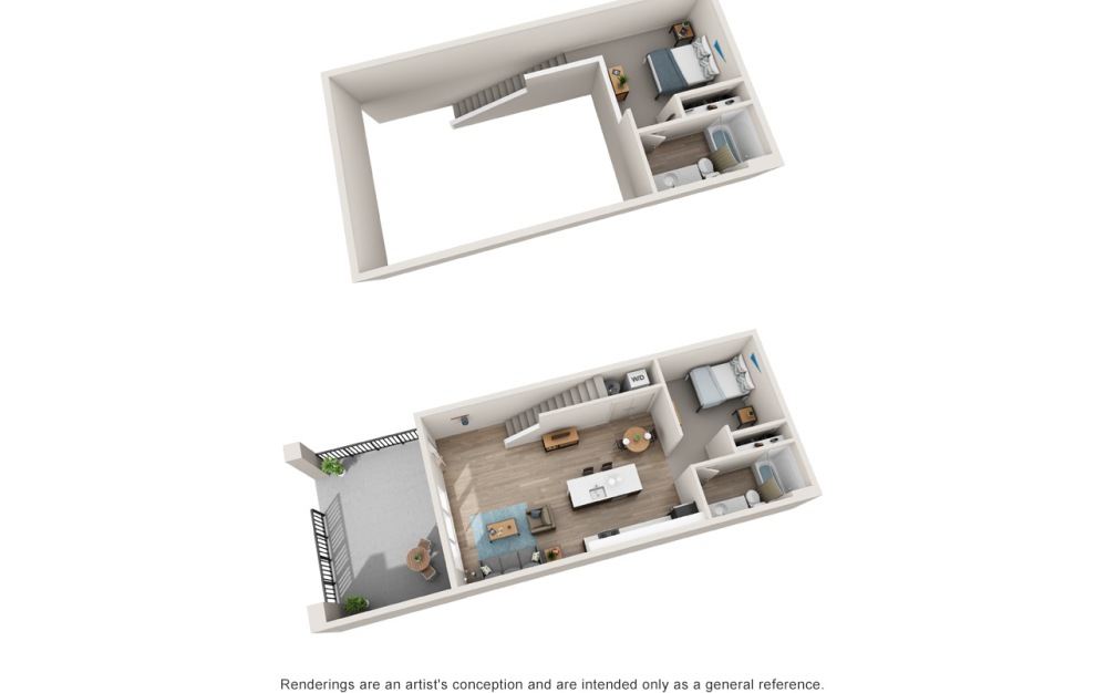 B5 - 2 bedroom floorplan layout with 2 bathrooms and 1050 - 1071 square feet